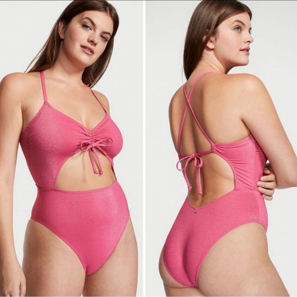 Victoria's secret very sexy swim ruched shine cutout one-piece swimsuit XL NWT